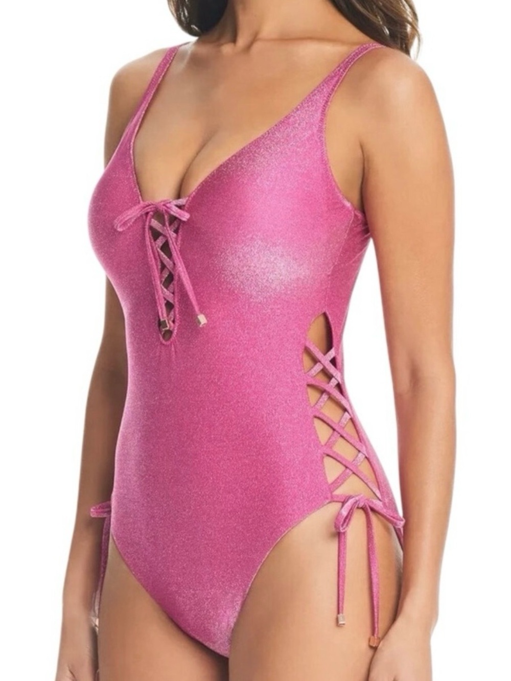Kids One Piece Pink Lace-Up Swimsuit